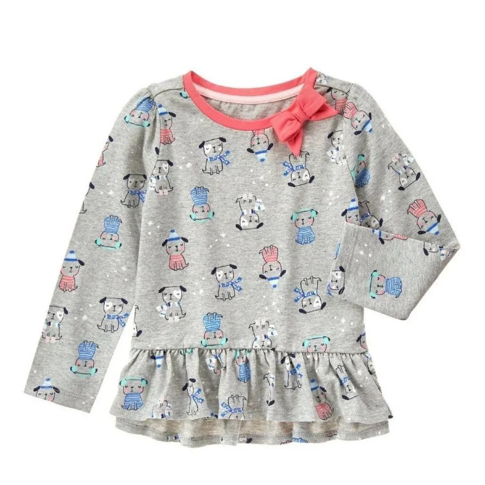 Gymboree Toddler Girls Peplum Top Long Sleeve Shirt Puppy Print